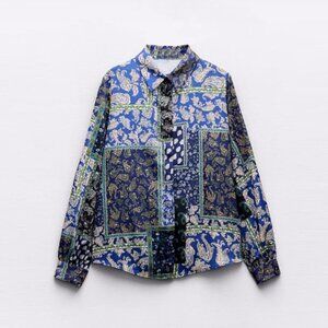 Zara Patchwork Printed Satin Effect Shirt Paisley Size S